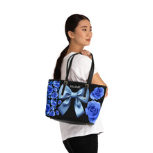 Load image into Gallery viewer, Blue Rose Bow PU Leather Shoulder Bag – Floral Tote for Women