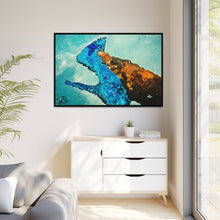 Load image into Gallery viewer, Framed Matte Canvas Art — Vibrant Underwater Kilame Shoe Print 'Liquid steps'