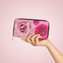 Load image into Gallery viewer, Pink Floral Zipper Wallet — Rose & Daisy Print Long Wallet