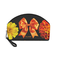 Load image into Gallery viewer, Floral Marigold Makeup Bag — Orange Bow Cosmetic Pouch