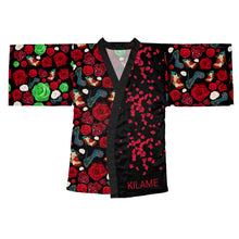 Load image into Gallery viewer, Long Sleeve Kimono Robe 'Fiori rosso nero'