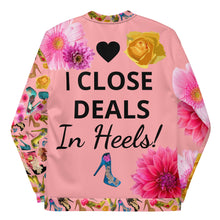Load image into Gallery viewer, Bomber Jacket 'I close deals in heels'
