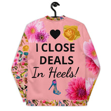 Load image into Gallery viewer, Bomber Jacket 'I close deals in heels'