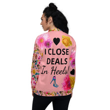 Load image into Gallery viewer, Bomber Jacket 'I close deals in heels'