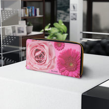 Load image into Gallery viewer, Pink Floral Zipper Wallet — Rose & Daisy Print Long Wallet
