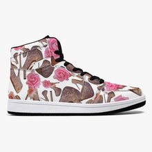 Load image into Gallery viewer, High-Top Leather Sneakers - White / Black 'Rose pink flower'