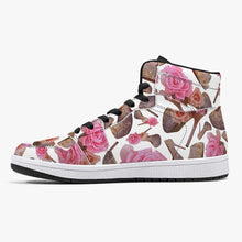 Load image into Gallery viewer, High-Top Leather Sneakers - White / Black 'Rose pink flower'