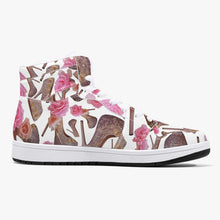 Load image into Gallery viewer, High-Top Leather Sneakers - White / Black 'Rose pink flower'