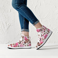 Load image into Gallery viewer, High-Top Leather Sneakers - White / Black 'Rose pink flower'