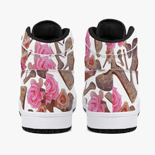 Load image into Gallery viewer, High-Top Leather Sneakers - White / Black 'Rose pink flower'