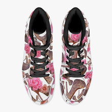 Load image into Gallery viewer, High-Top Leather Sneakers - White / Black 'Rose pink flower'