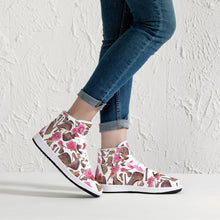 Load image into Gallery viewer, High-Top Leather Sneakers - White / Black 'Rose pink flower'