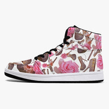 Load image into Gallery viewer, High-Top Leather Sneakers - White / Black 'Rose pink flower'