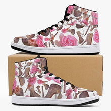 Load image into Gallery viewer, High-Top Leather Sneakers - White / Black 'Rose pink flower'