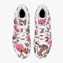 Load image into Gallery viewer, High-Top Leather Sneakers - White / Black 'Rose pink flower'