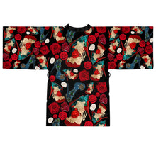 Load image into Gallery viewer, Long Sleeve Kimono Robe 'Fiori rosso nero'