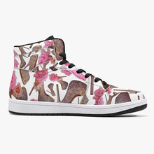 Load image into Gallery viewer, High-Top Leather Sneakers - White / Black 'Rose pink flower'