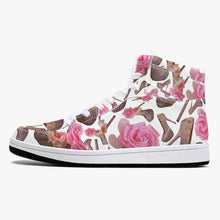Load image into Gallery viewer, High-Top Leather Sneakers - White / Black 'Rose pink flower'