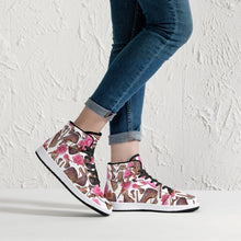 Load image into Gallery viewer, High-Top Leather Sneakers - White / Black 'Rose pink flower'