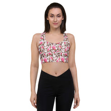 Load image into Gallery viewer, Dreamy Longline sports bra 'Rose pink flower'