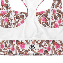 Load image into Gallery viewer, Dreamy Longline sports bra 'Rose pink flower'