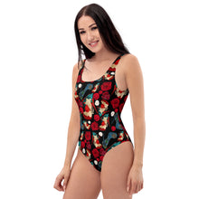 Load image into Gallery viewer, One-Piece Swimsuit 'Fiori rosso nero'