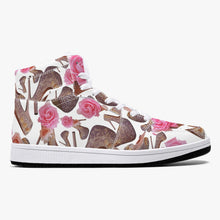 Load image into Gallery viewer, High-Top Leather Sneakers - White / Black 'Rose pink flower'