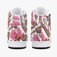 Load image into Gallery viewer, High-Top Leather Sneakers - White / Black 'Rose pink flower'