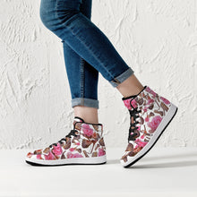 Load image into Gallery viewer, High-Top Leather Sneakers - White / Black 'Rose pink flower'