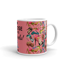 Load image into Gallery viewer, White glossy mug 'I close deals in heels'
