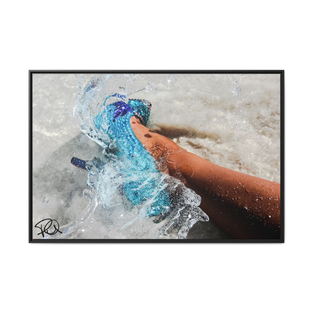 Framed Matte Canvas Art — Vibrant Underwater Kilame Shoe Print 'Aqua Couture'