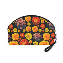 Load image into Gallery viewer, Floral Marigold Makeup Bag — Orange Bow Cosmetic Pouch
