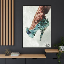 Load image into Gallery viewer, Framed Matte Canvas Art — Vibrant Underwater Kilame Shoe Print &#39;Coral Heels&#39;
