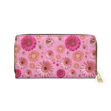 Load image into Gallery viewer, Pink Floral Zipper Wallet — Rose &amp; Daisy Print Long Wallet
