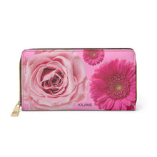 Load image into Gallery viewer, Pink Floral Zipper Wallet — Rose &amp; Daisy Print Long Wallet
