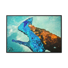 Load image into Gallery viewer, Framed Matte Canvas Art — Vibrant Underwater Kilame Shoe Print &#39;Liquid steps&#39;
