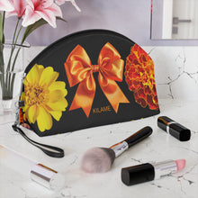 Load image into Gallery viewer, Floral Marigold Makeup Bag — Orange Bow Cosmetic Pouch
