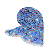Load image into Gallery viewer, Blue Floral &amp; Bird Lightweight Scarf — Spring Garden Print
