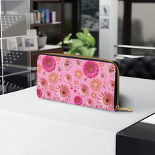 Load image into Gallery viewer, Pink Floral Zipper Wallet — Rose &amp; Daisy Print Long Wallet
