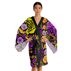 Long Sleeve Kimono Robe 'Purple Gold'