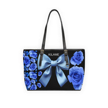 Load image into Gallery viewer, Blue Rose Bow PU Leather Shoulder Bag – Floral Tote for Women
