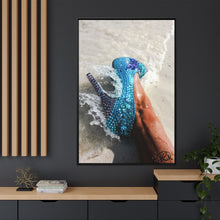 Load image into Gallery viewer, Framed Matte Canvas Art — Vibrant Underwater Kilame Shoe Print &#39;Oceanic Walk&#39;
