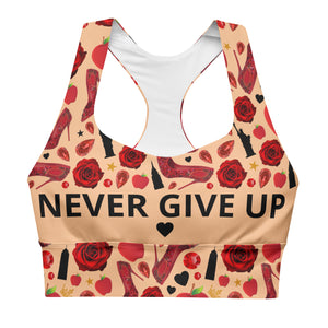 Longline sports bra 'Never give up'