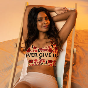 Longline sports bra 'Never give up'