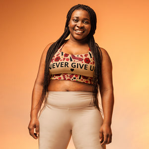 Longline sports bra 'Never give up'