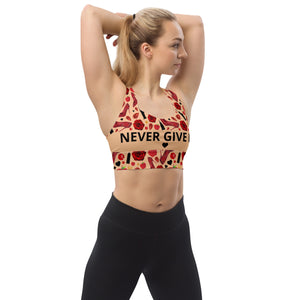 Longline sports bra 'Never give up'