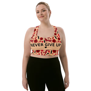 Longline sports bra 'Never give up'