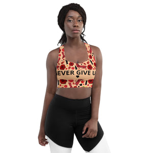 Longline sports bra 'Never give up'