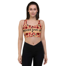 Load image into Gallery viewer, Longline sports bra &#39;Never give up&#39;
