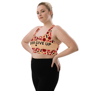 Longline sports bra 'Never give up'